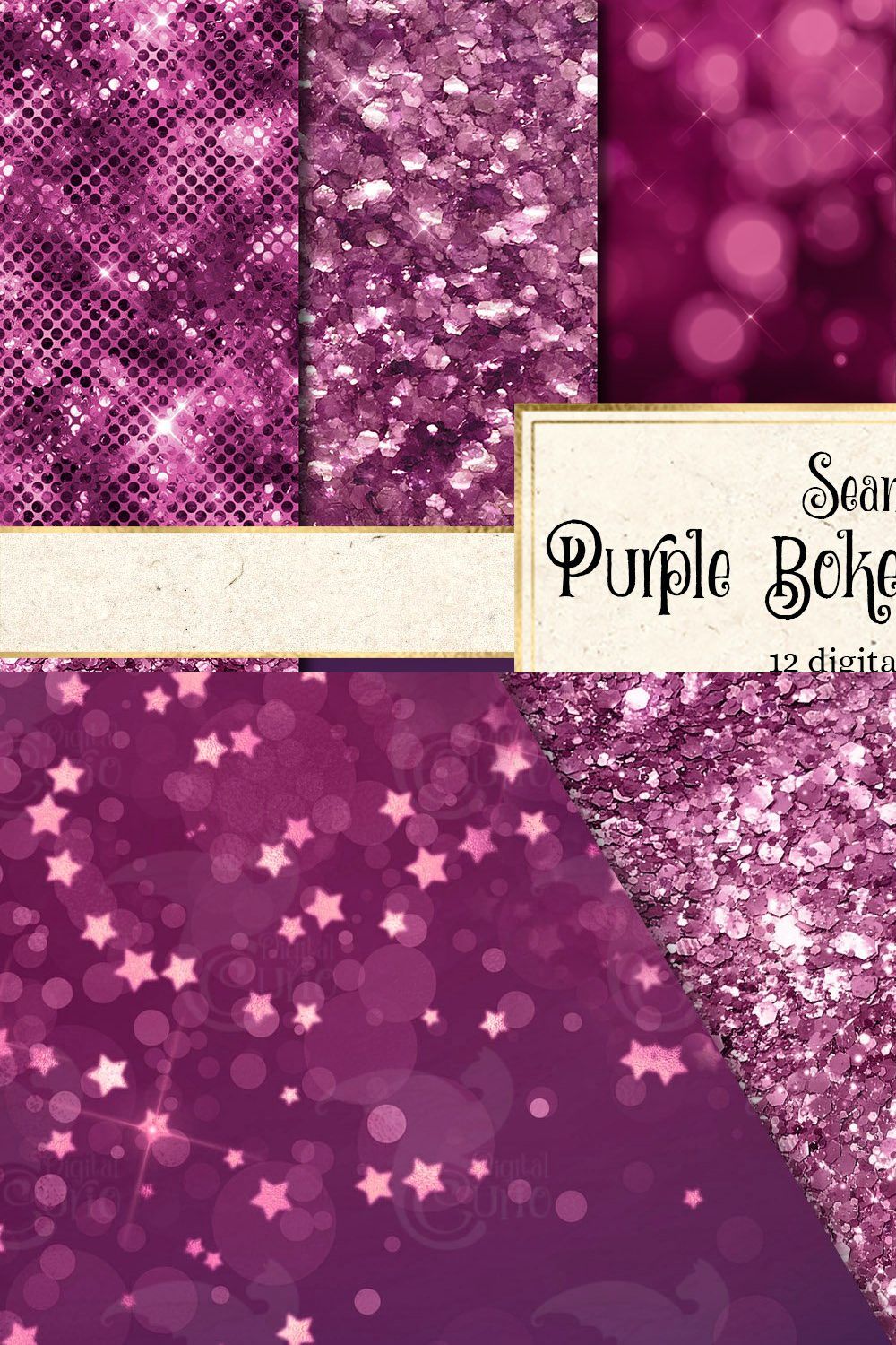 Purple Bokeh and Glitter Textures pinterest preview image.