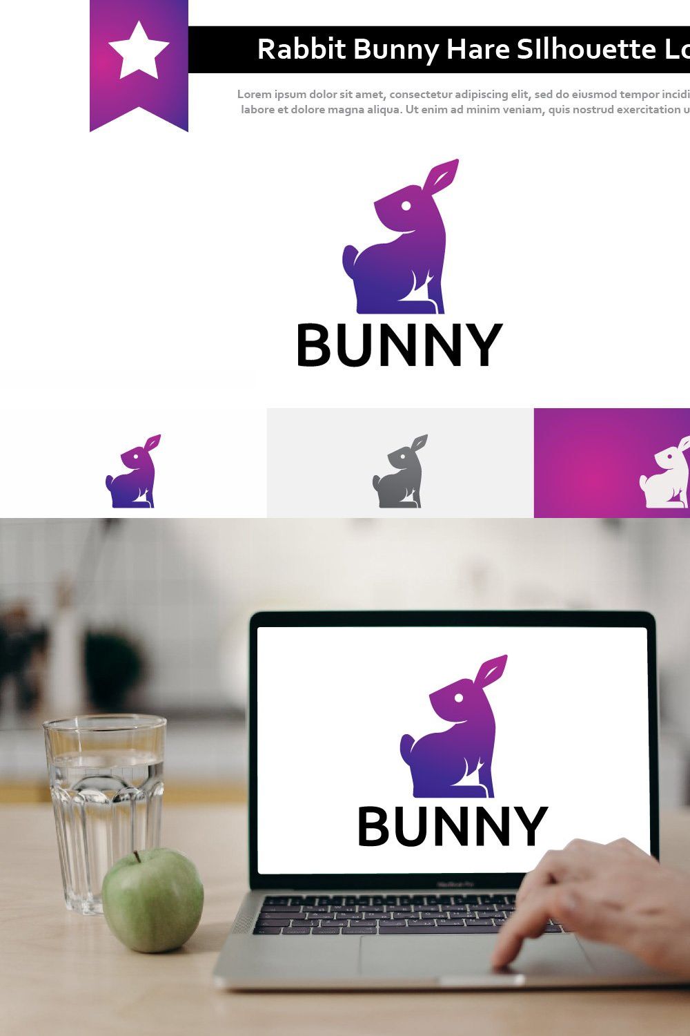 Rabbit Bunny Hare Silhouette Logo pinterest preview image.