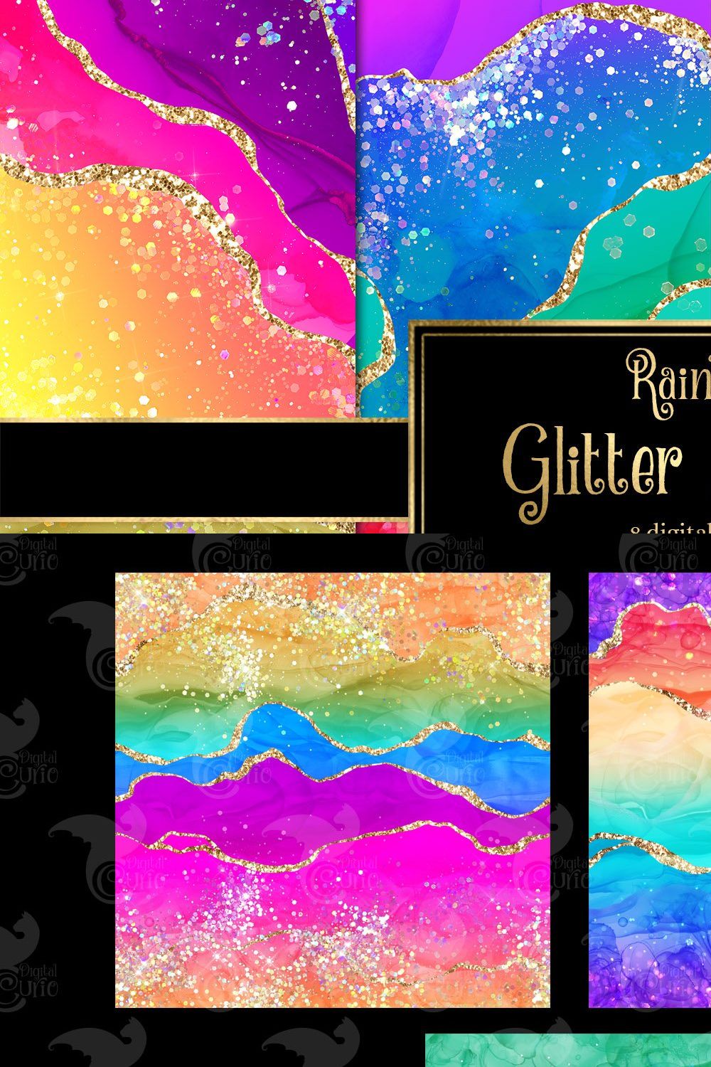 Rainbow Glitter Agate Textures pinterest preview image.