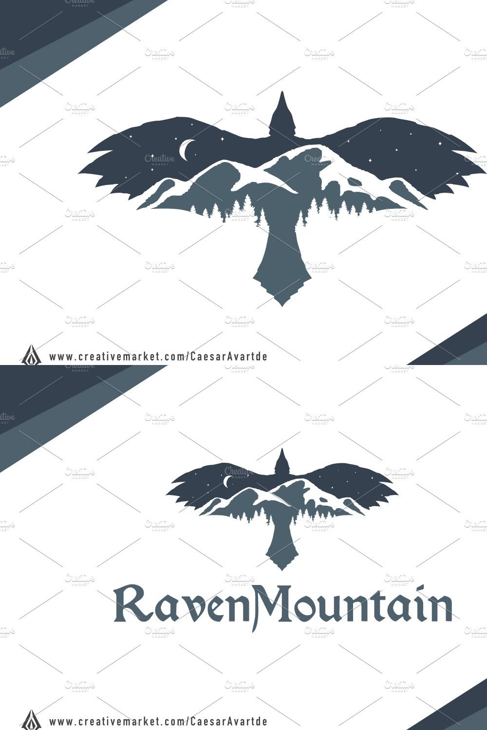 Raven Mountain Logo Template pinterest preview image.