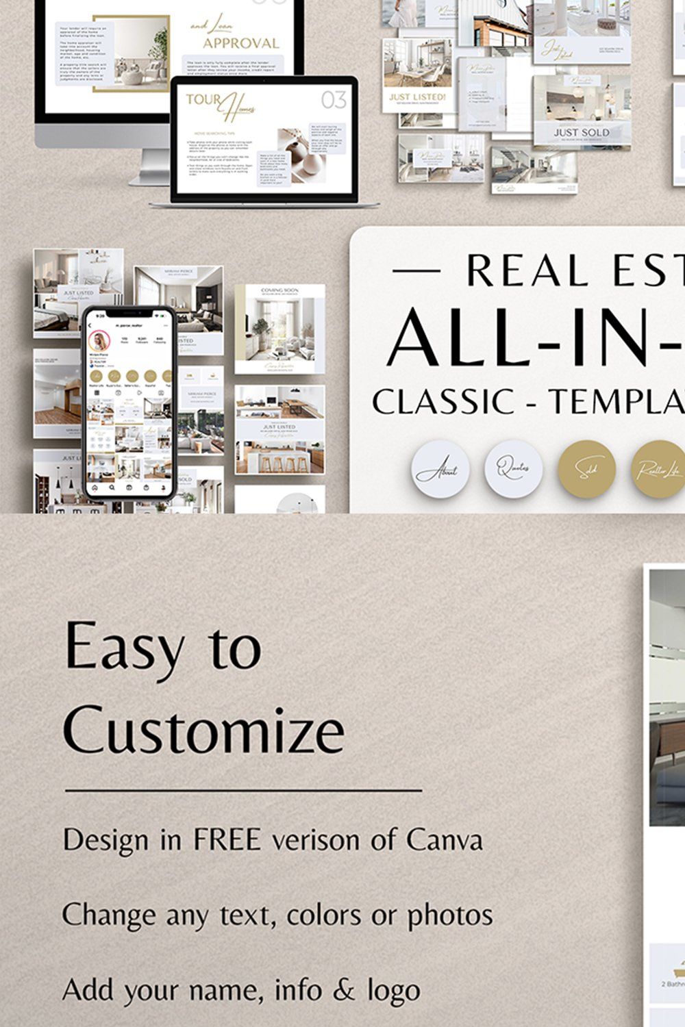 Real Estate Bundle - Gold & Blue pinterest preview image.