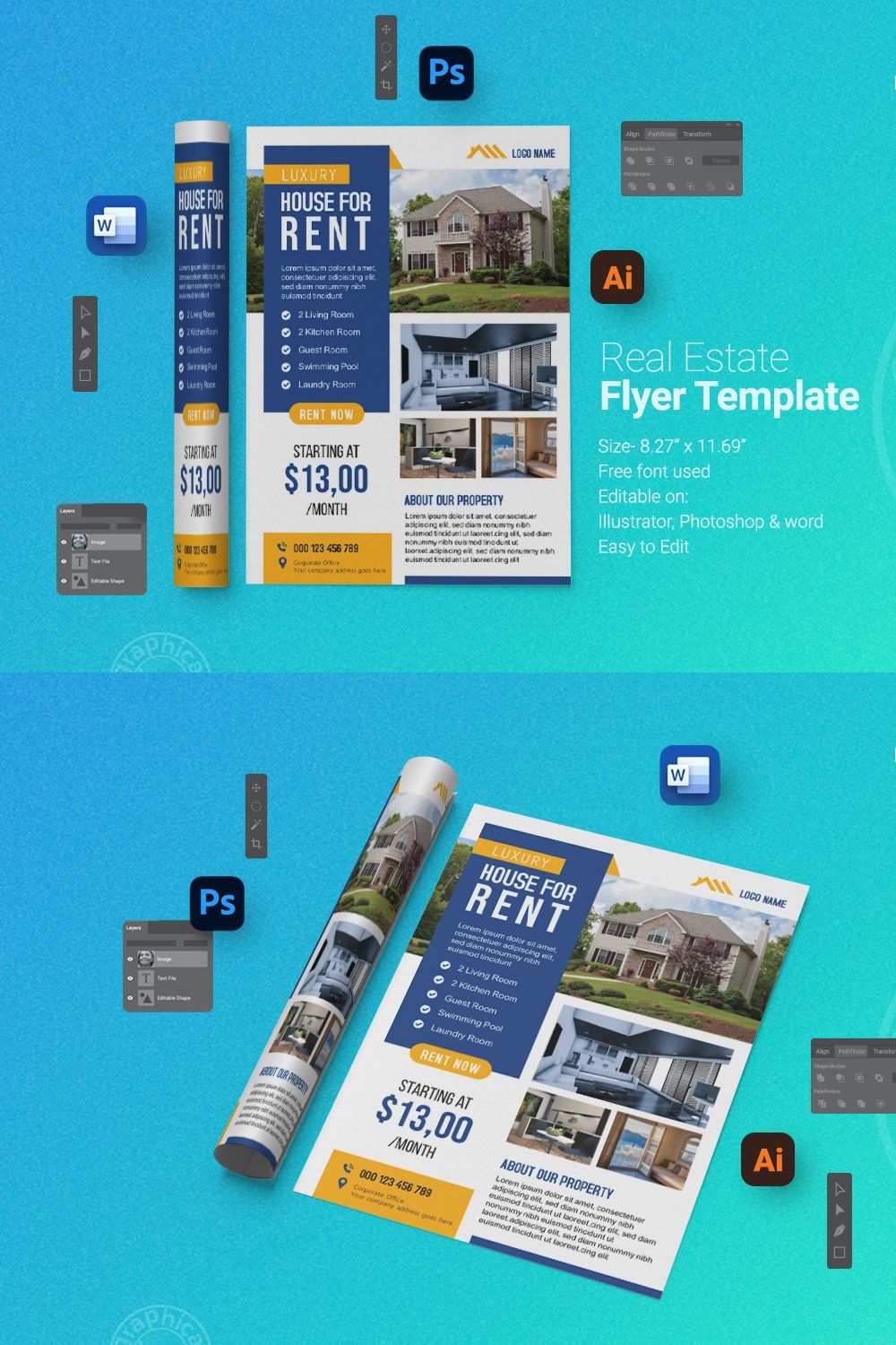 Real Estate Flyer Template pinterest preview image.