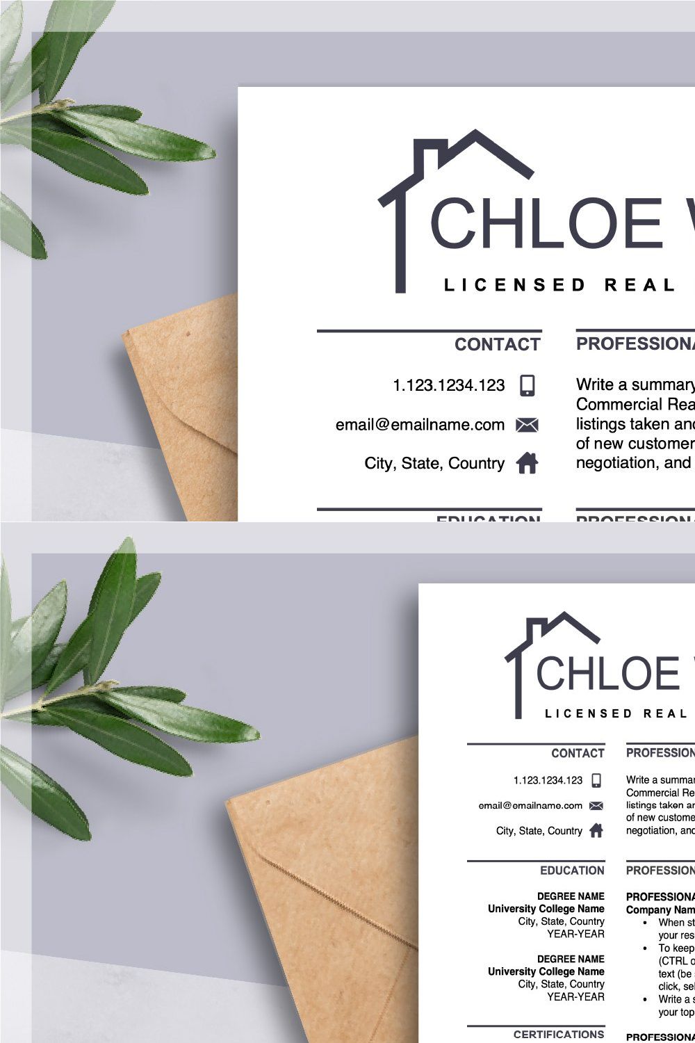 Realtor Resume | Architecture Resume pinterest preview image.
