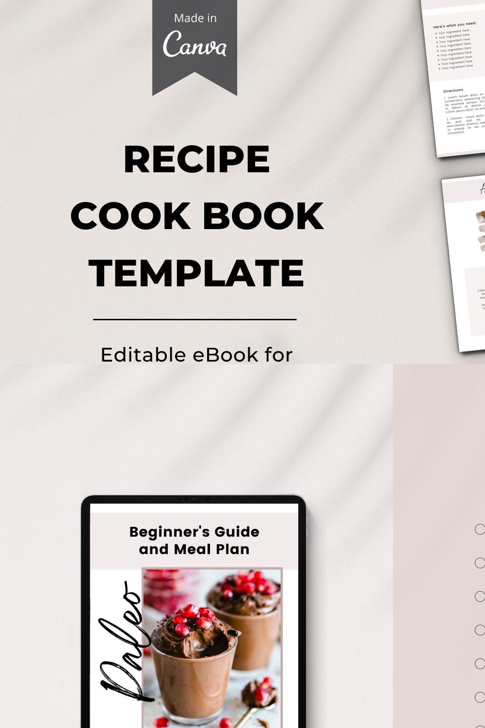 Recipe Book Template for Canva pinterest preview image.