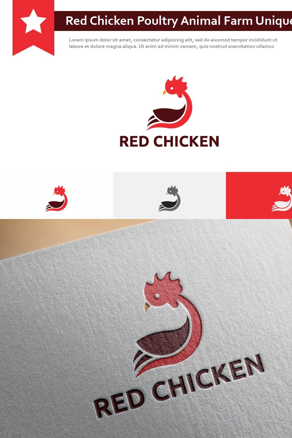 Red Chicken Poultry Animal Farm Logo pinterest preview image.