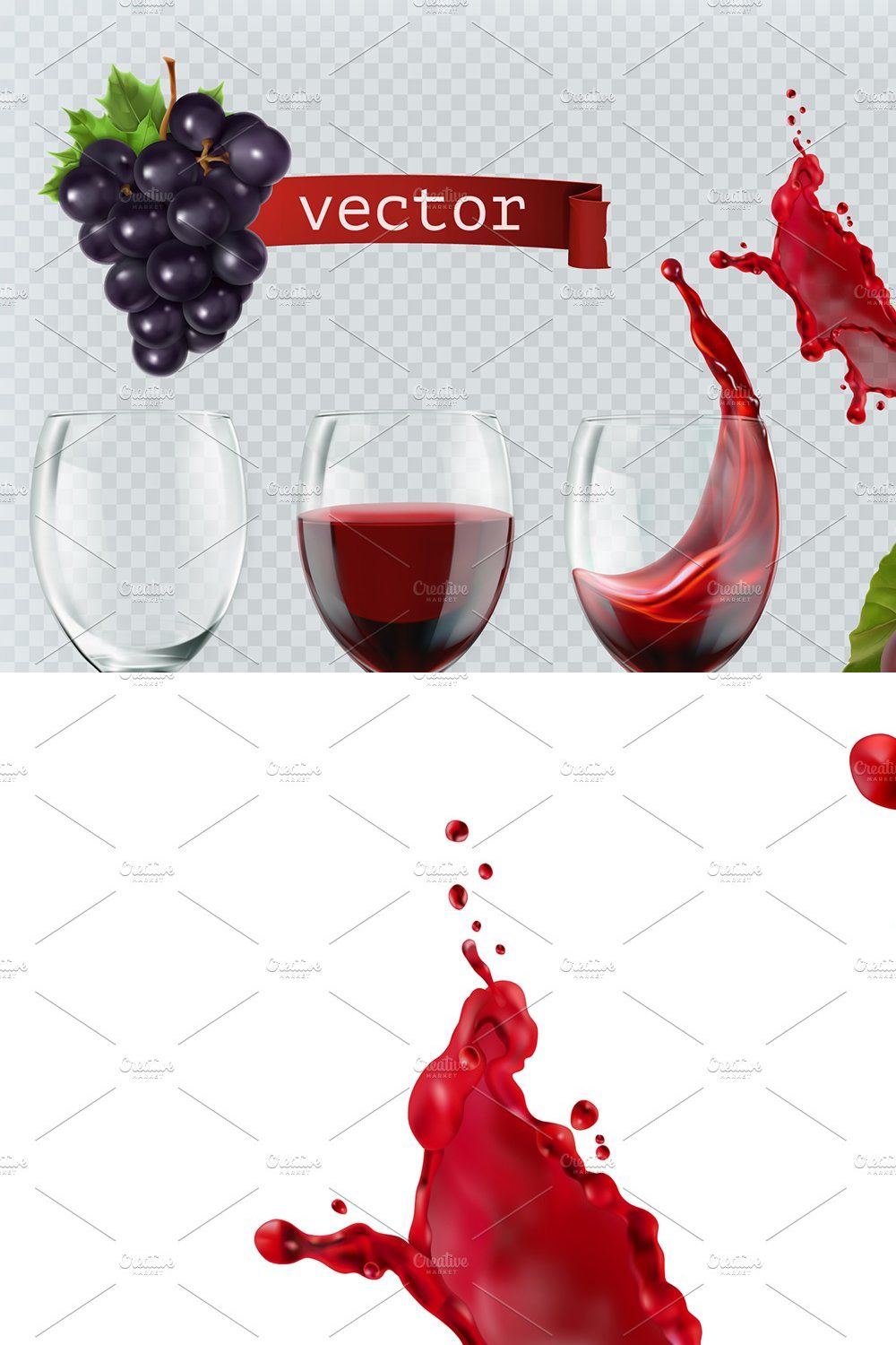 Red wine, dessert wine, vector icons pinterest preview image.
