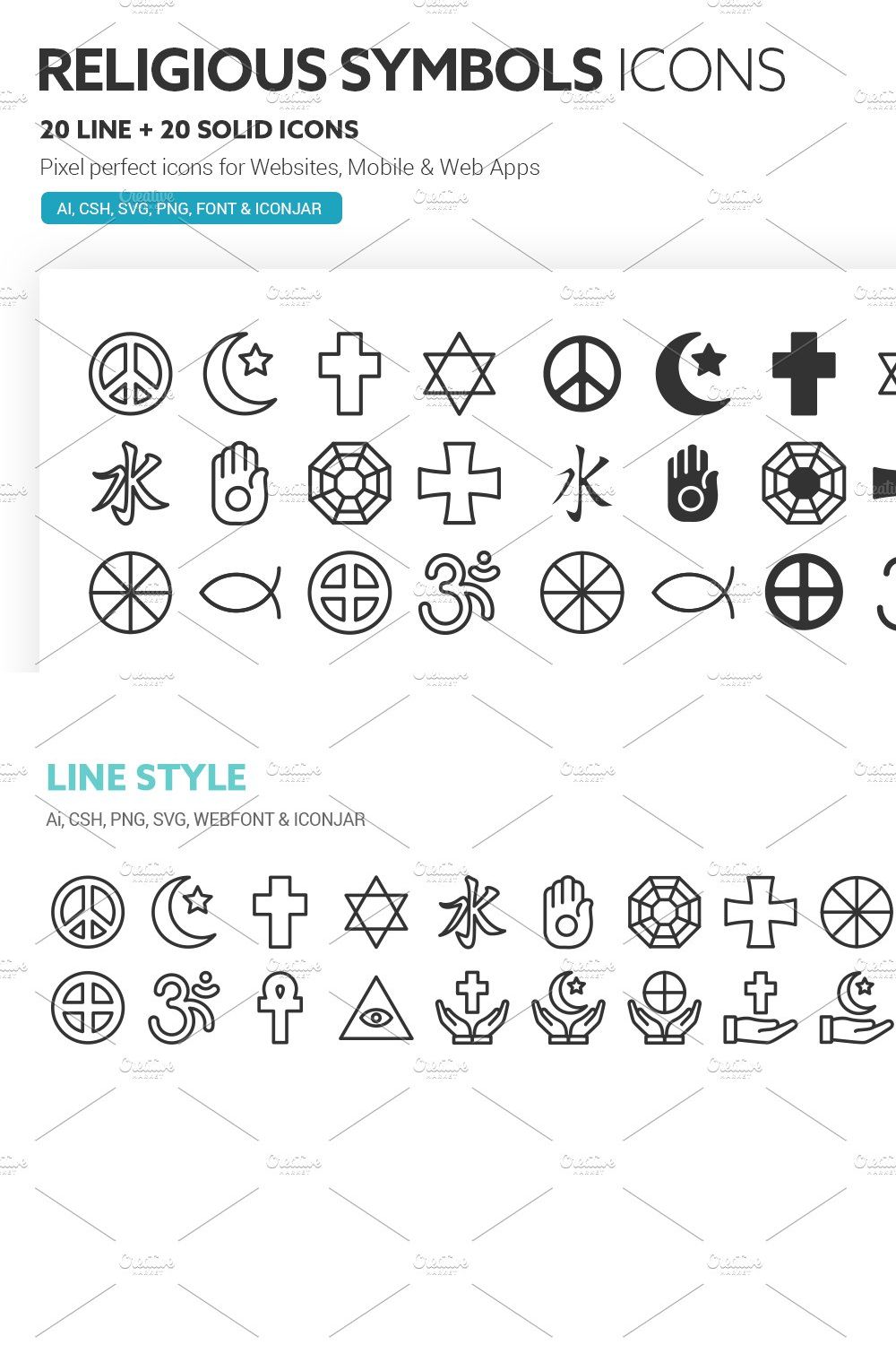 Religious Symbols Icons pinterest preview image.