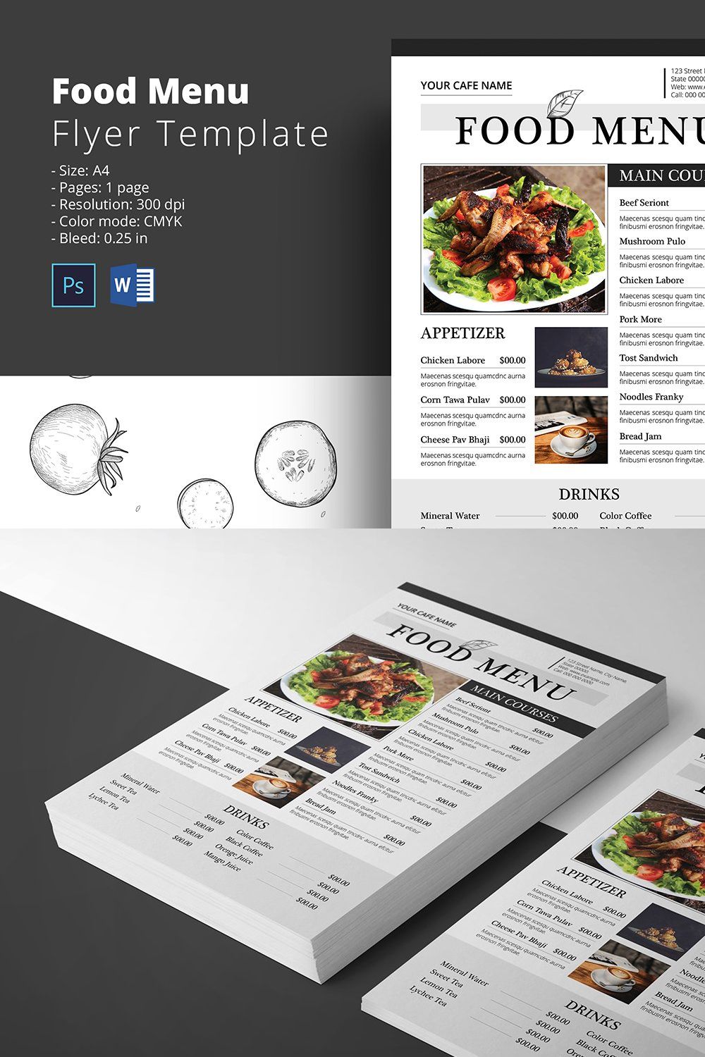 Restaurant Flyer | Food Menu pinterest preview image.
