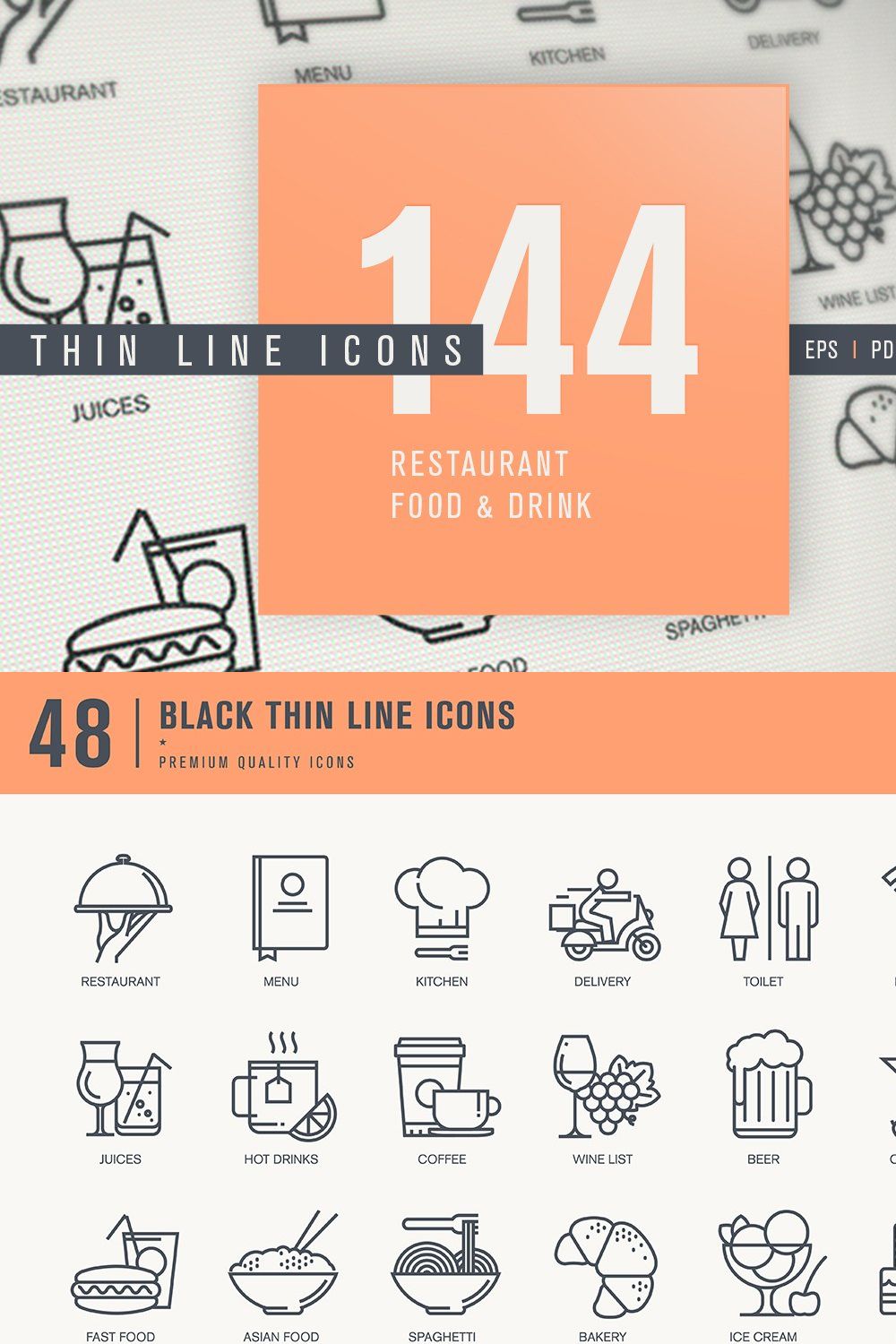 Restaurant, Food & Drink icons pinterest preview image.