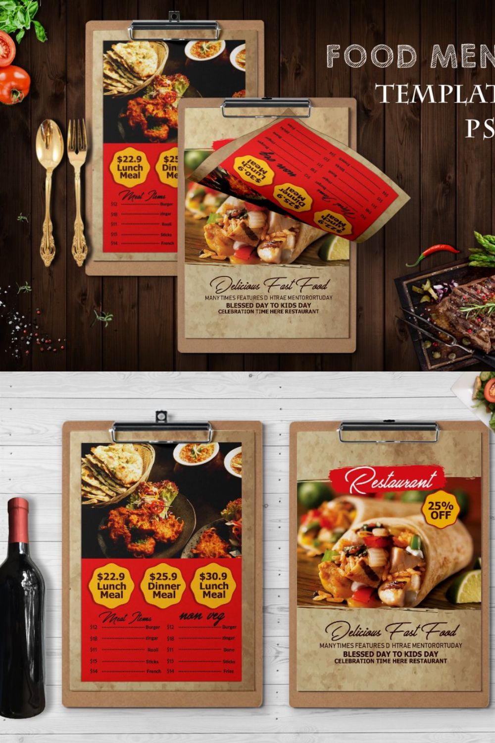 Restaurant Food Menu Psd pinterest preview image.