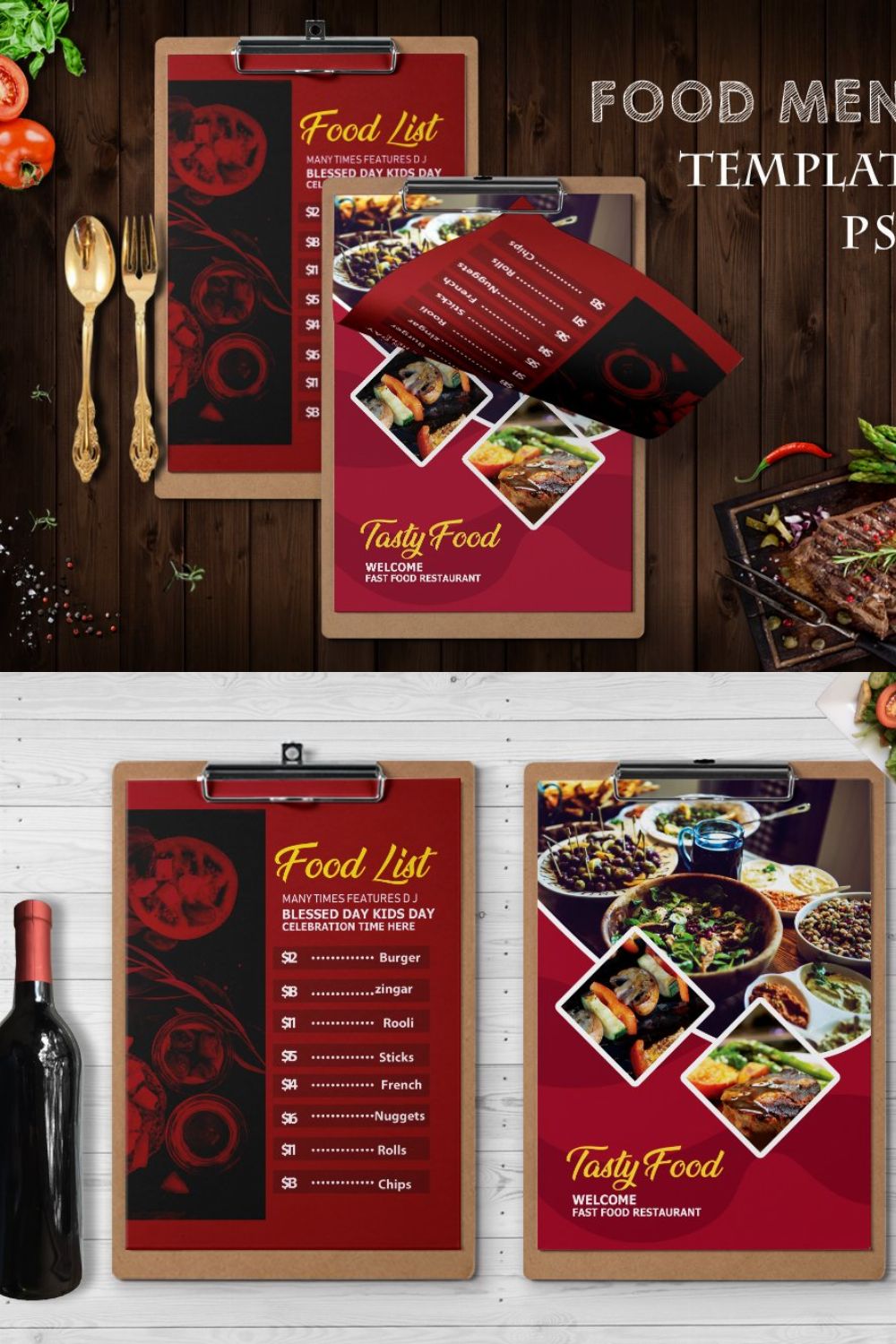 Restaurant Food Menu Psd Template pinterest preview image.