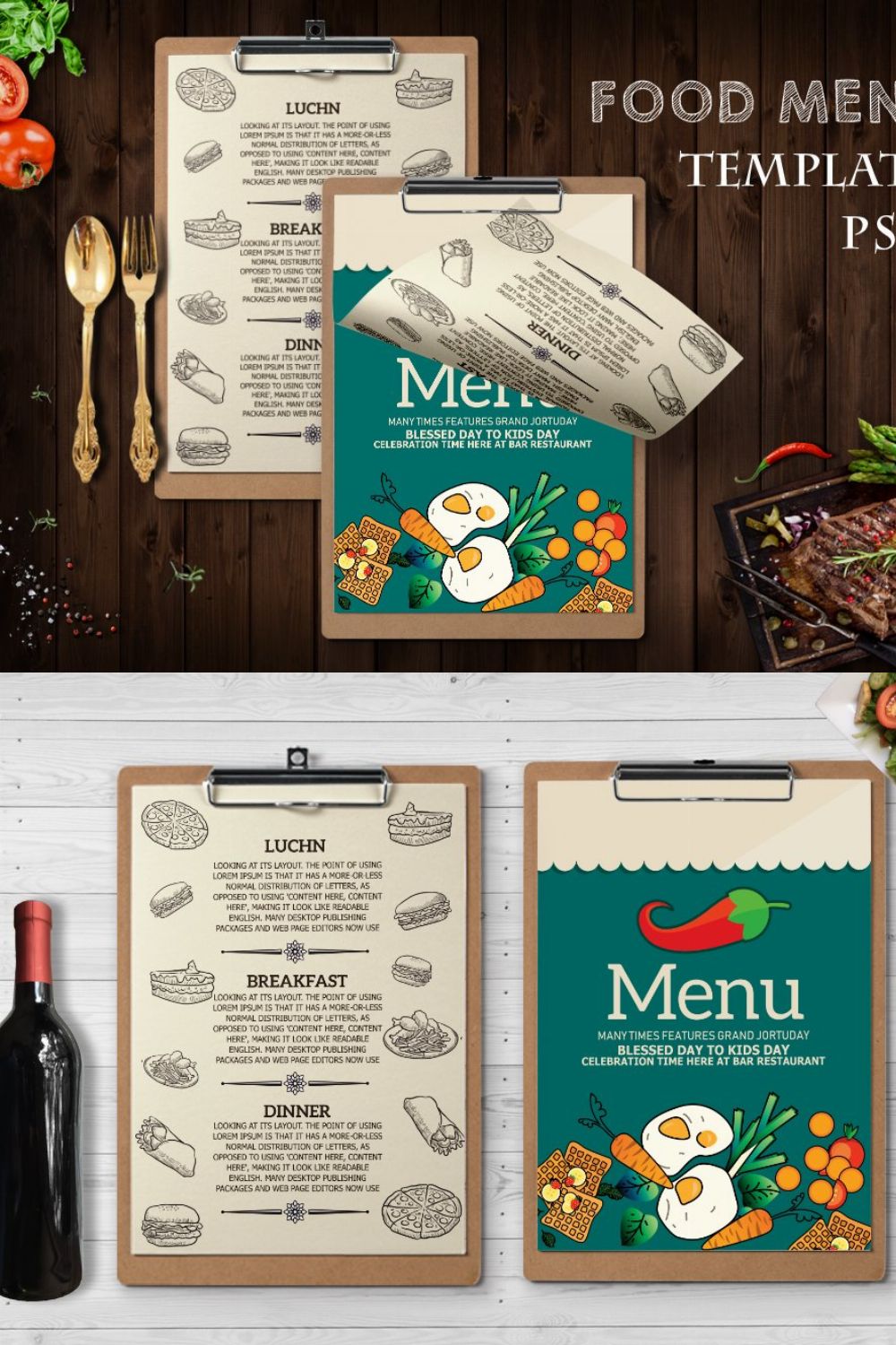 Restaurant Food Menu Template pinterest preview image.