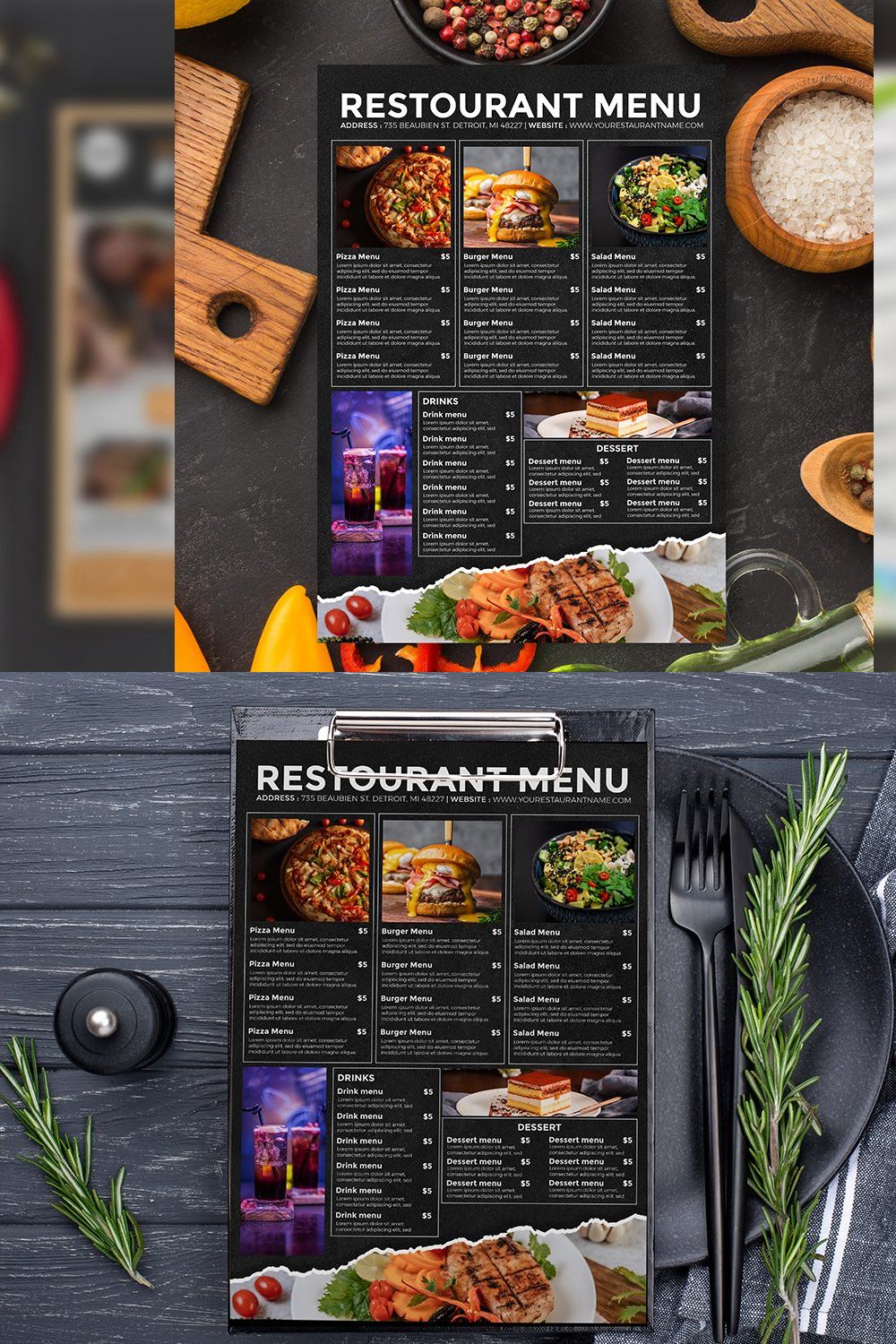 Restaurant Menu Template pinterest preview image.