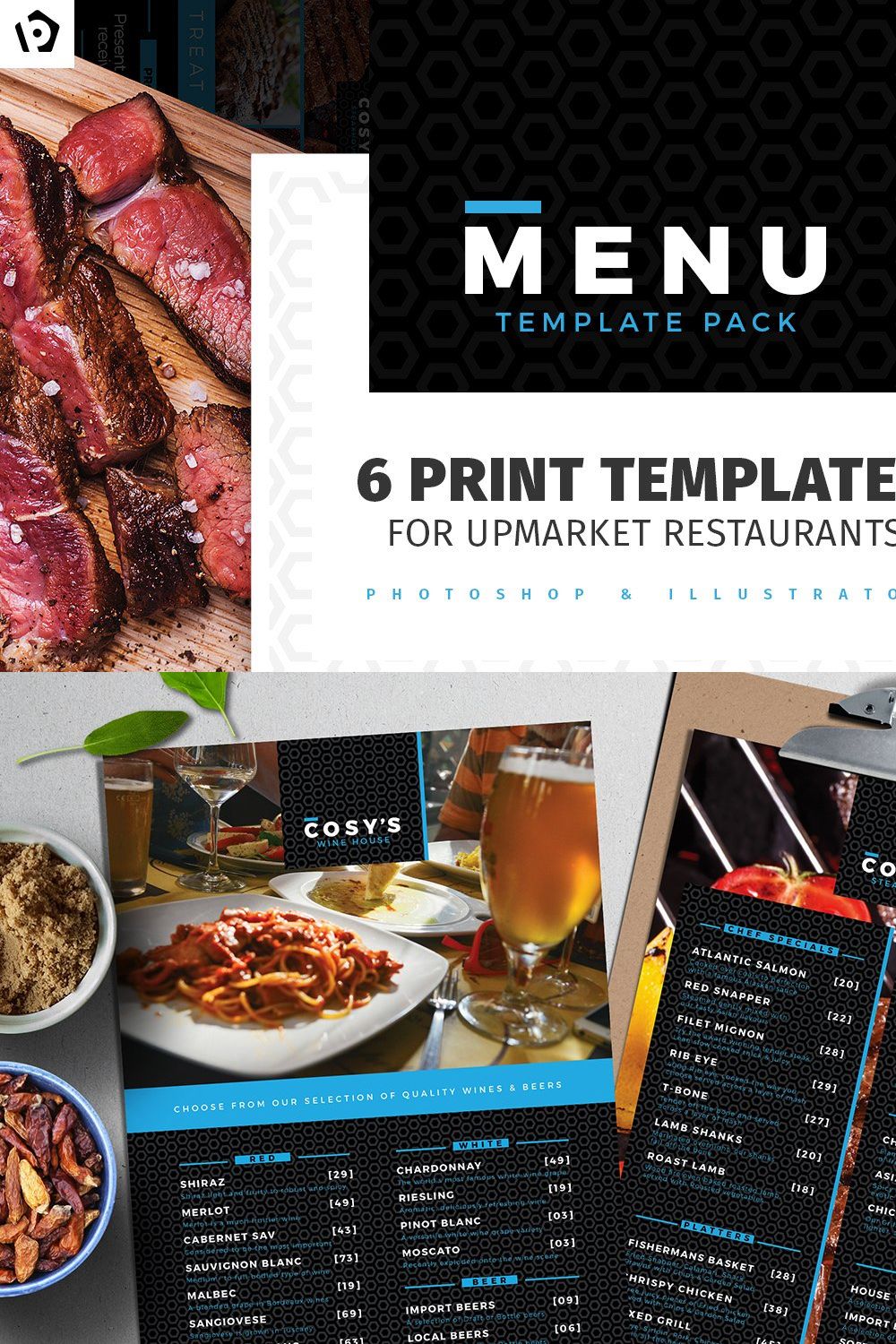 Restaurant Menu Templates Pack pinterest preview image.