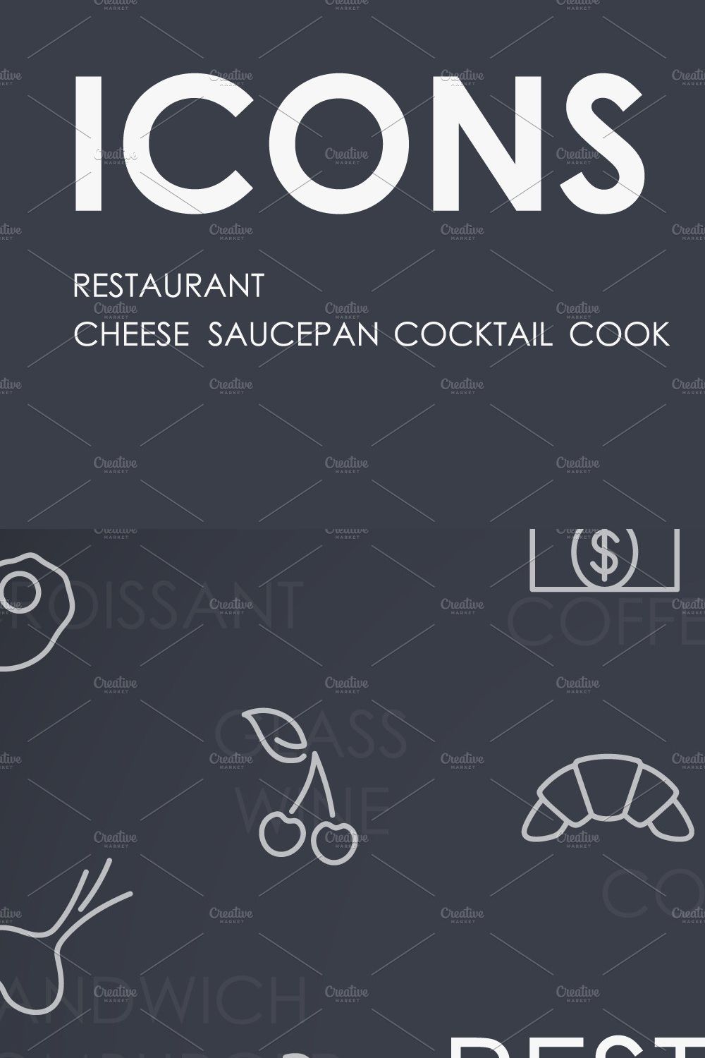 Restaurant thinline icons pinterest preview image.