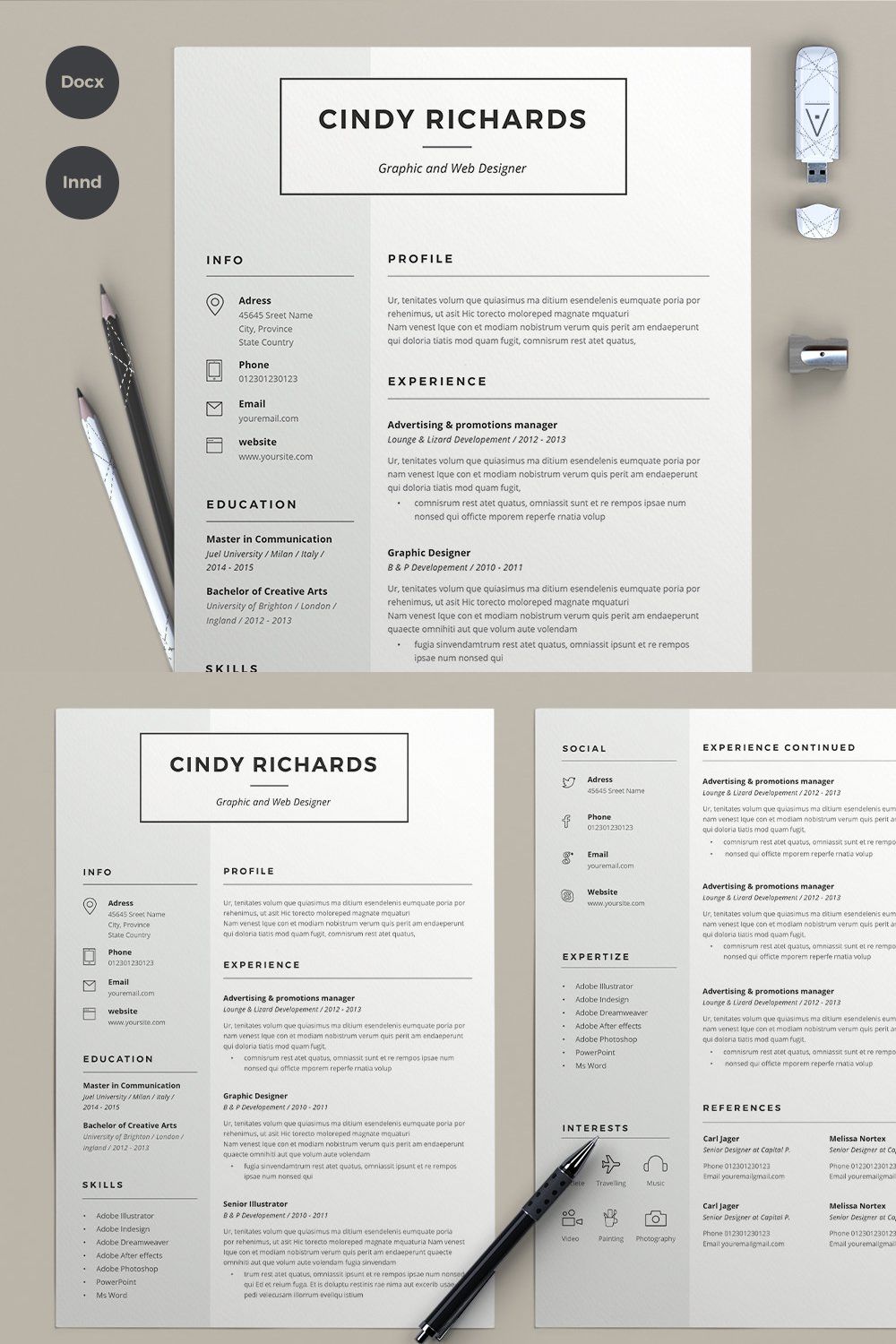 Resume Cindy (2 pages) pinterest preview image.