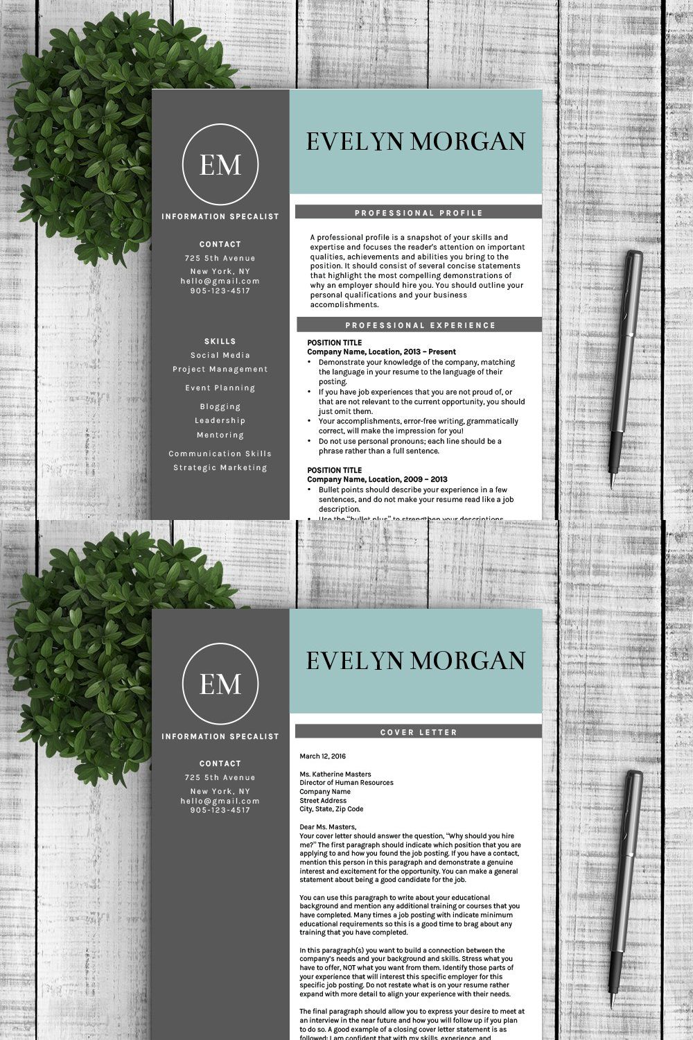 Resume & Cover Letter - Evelyn pinterest preview image.