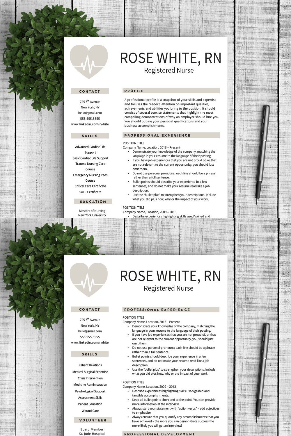 Resume & Cover Letter - Rose pinterest preview image.