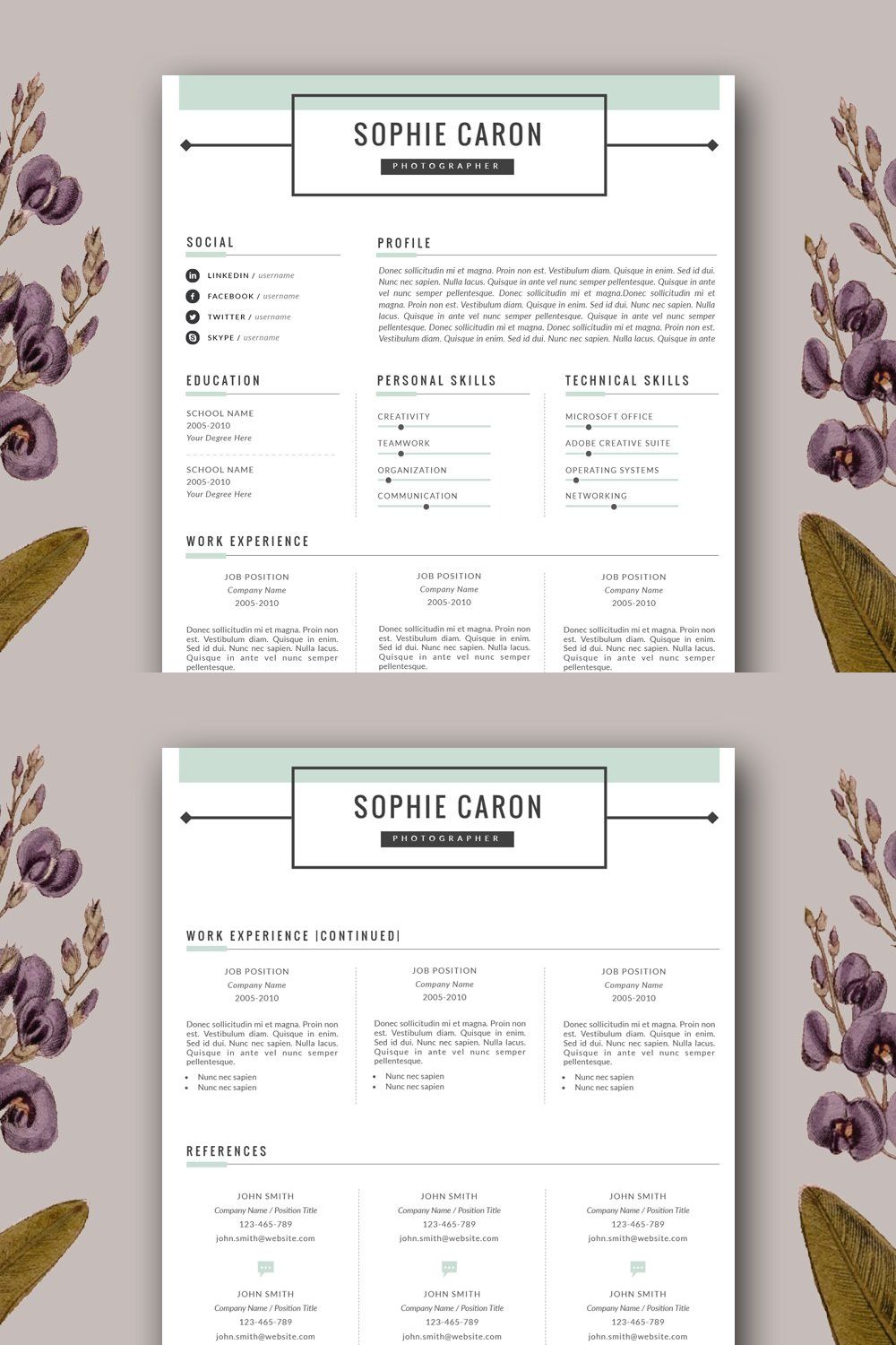 Resume + Cover Letter Template pinterest preview image.