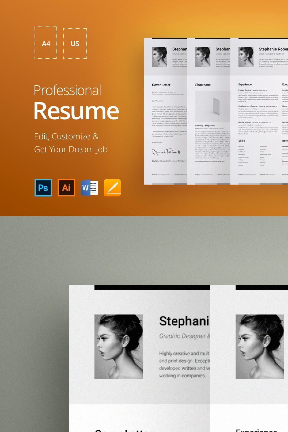 Resume & CV 1 Horizontal B pinterest preview image.