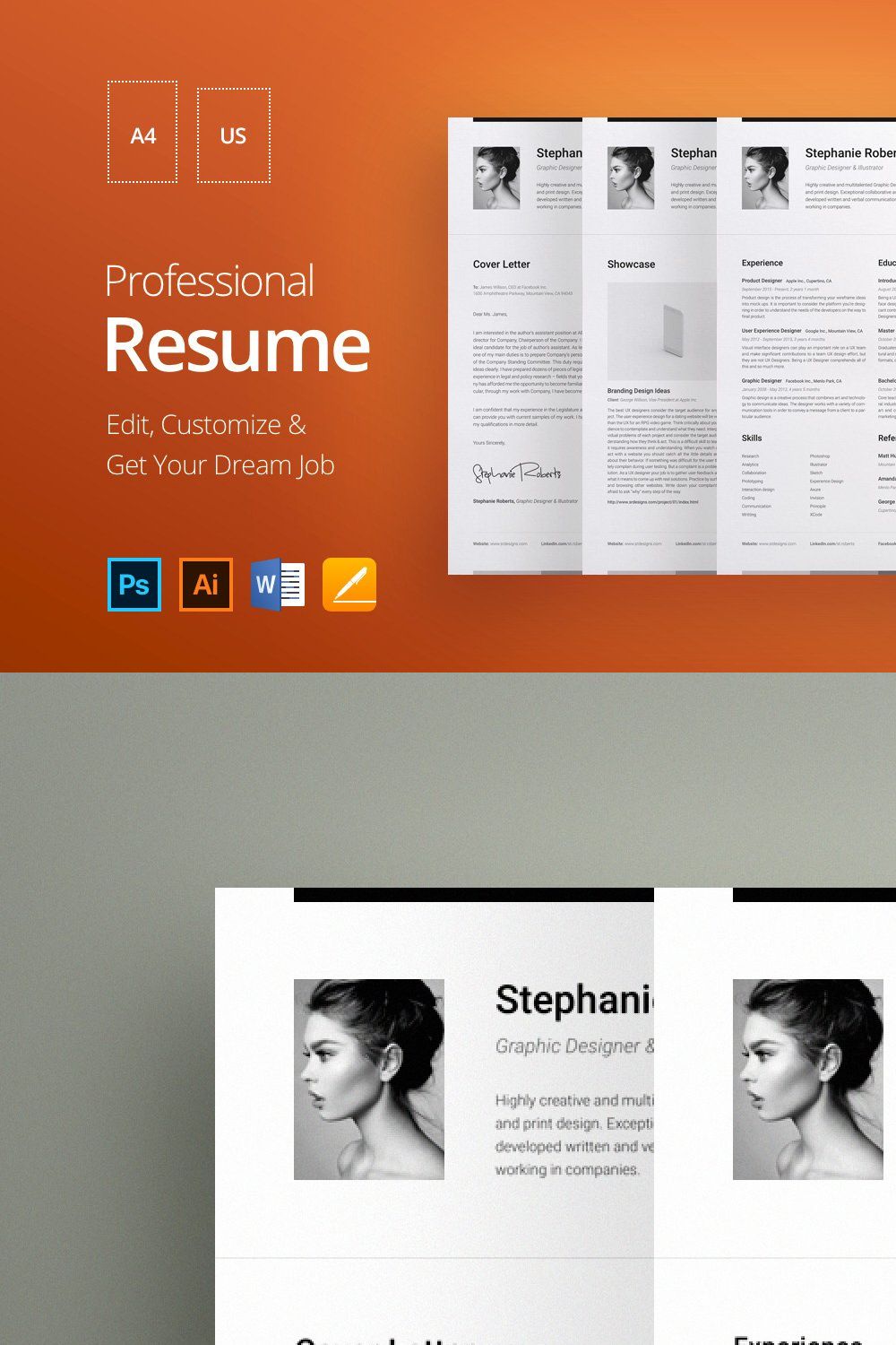 Resume & CV 1 Hozirontal A pinterest preview image.