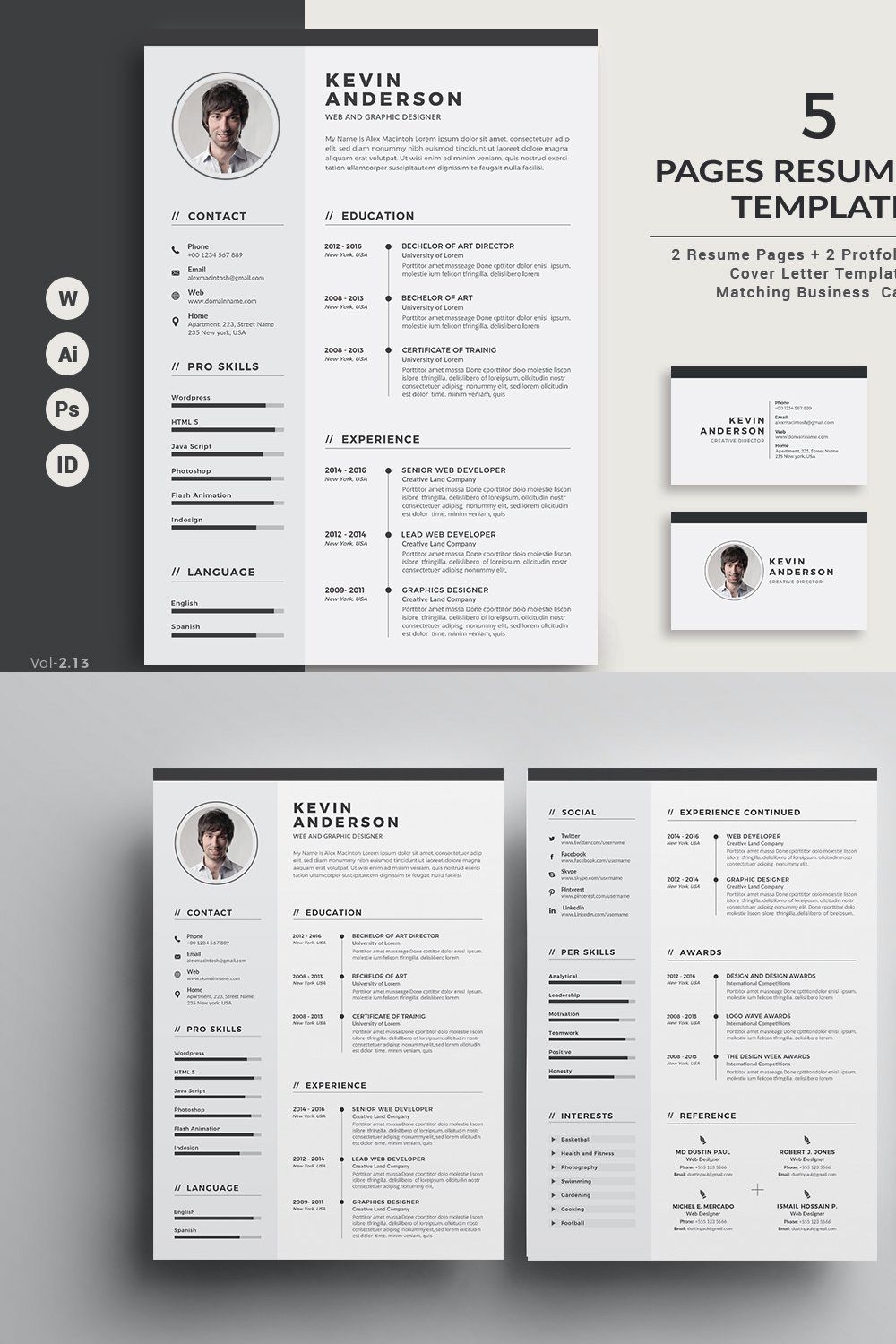 Resume CV - 5 Pages pinterest preview image.