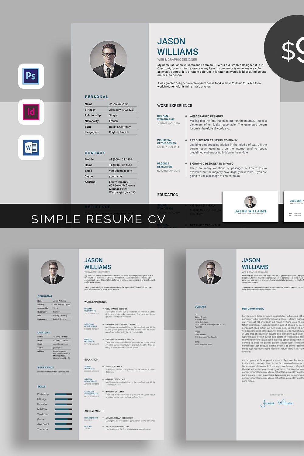 Resume CV pinterest preview image.