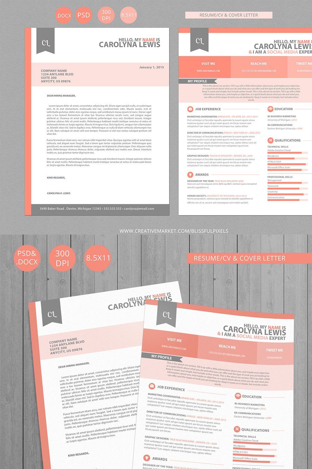 Resume CV and Cover Letter Set pinterest preview image.