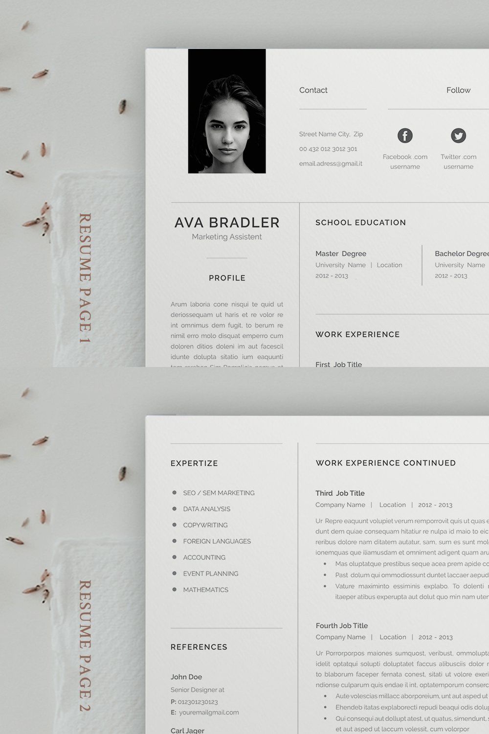 Resume / Cv / Ava pinterest preview image.
