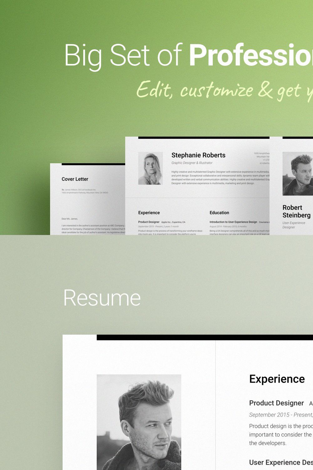 Resume & CV Bundle 1 pinterest preview image.