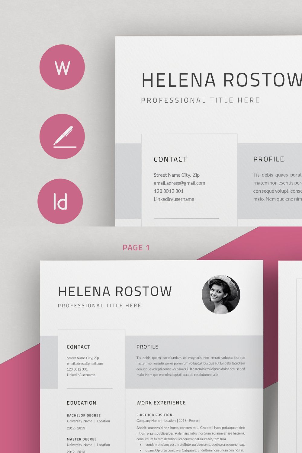 Resume Cv Template pinterest preview image.