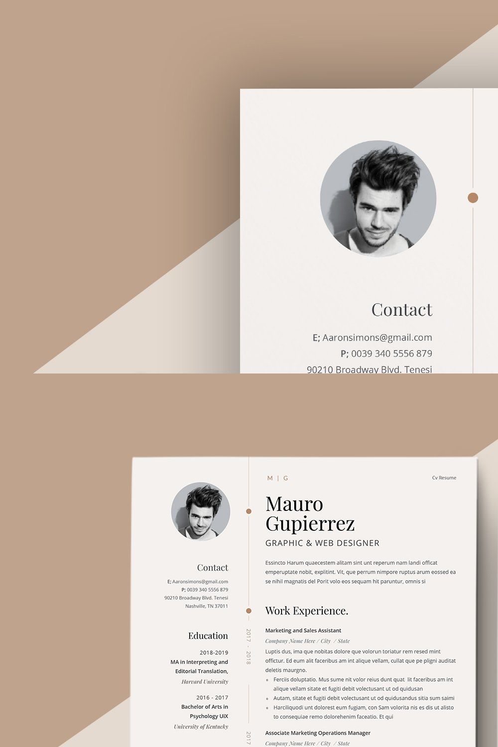 Resume / Cv Template pinterest preview image.
