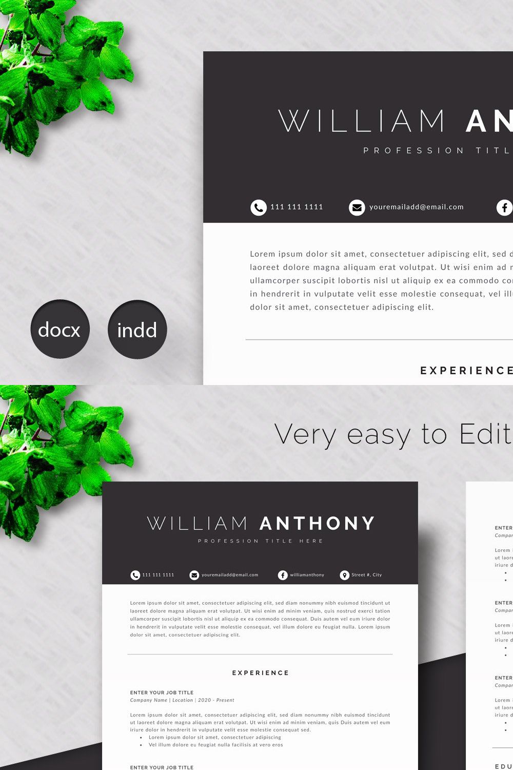Resume /Cv Template 4 Pages Word pinterest preview image.