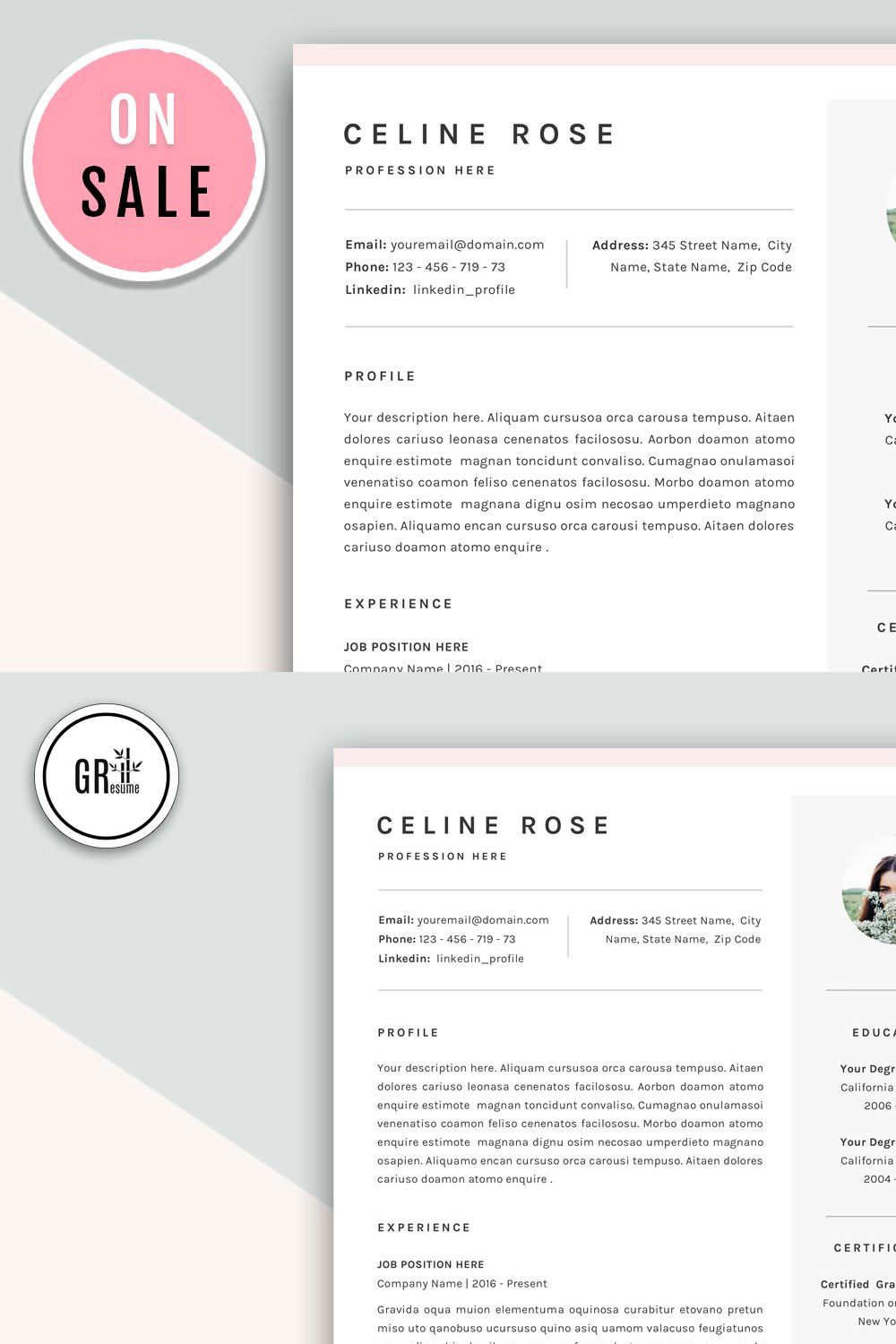 Resume CV Template for MS Word pinterest preview image.