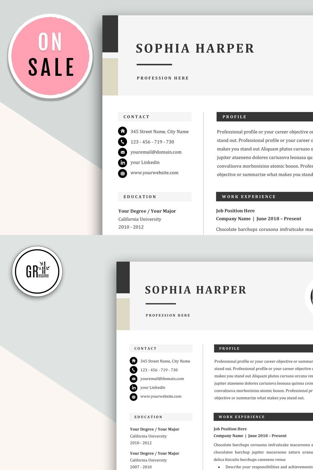 Resume CV Template for Word pinterest preview image.