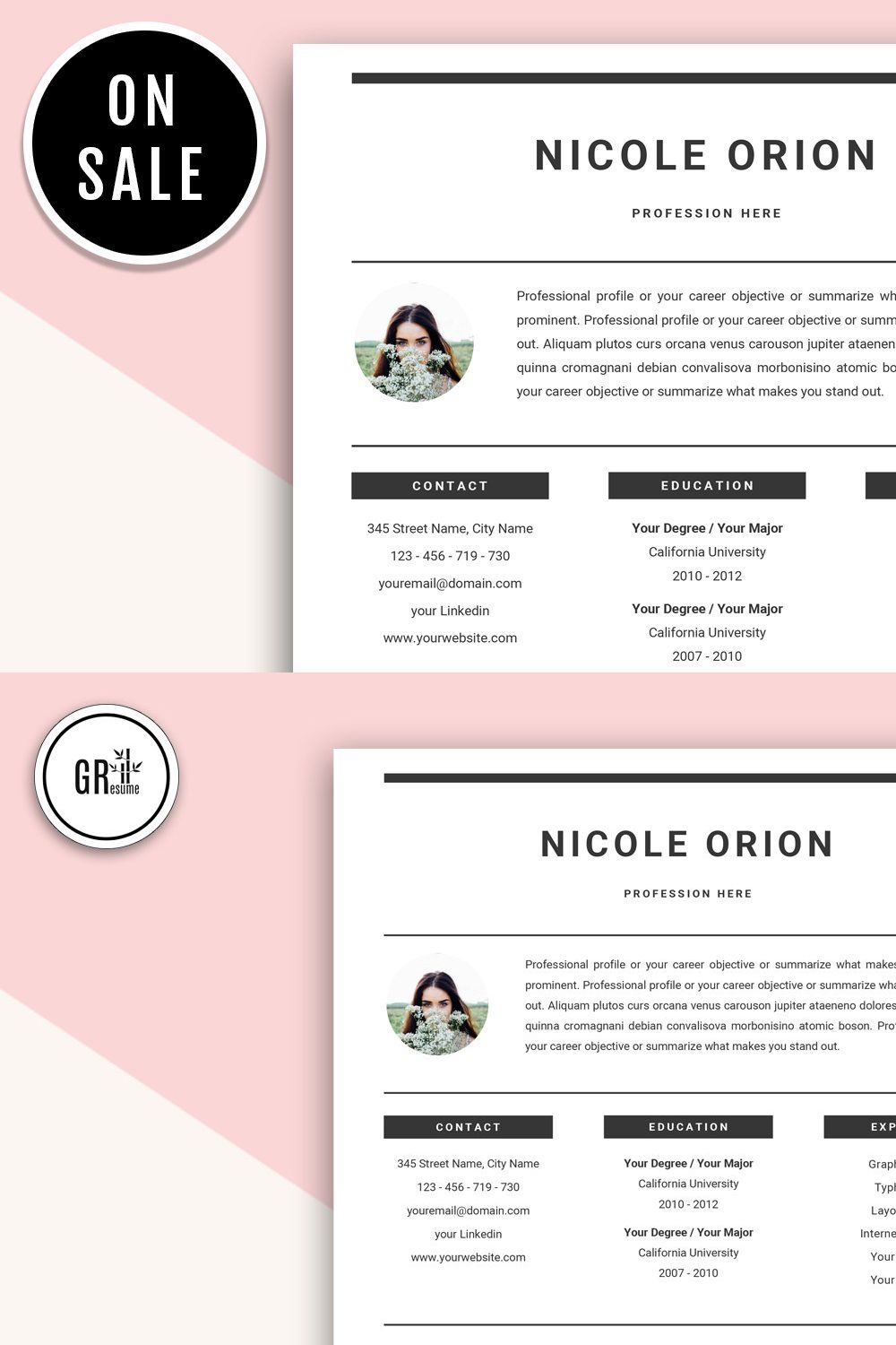 Resume CV Template for Word pinterest preview image.