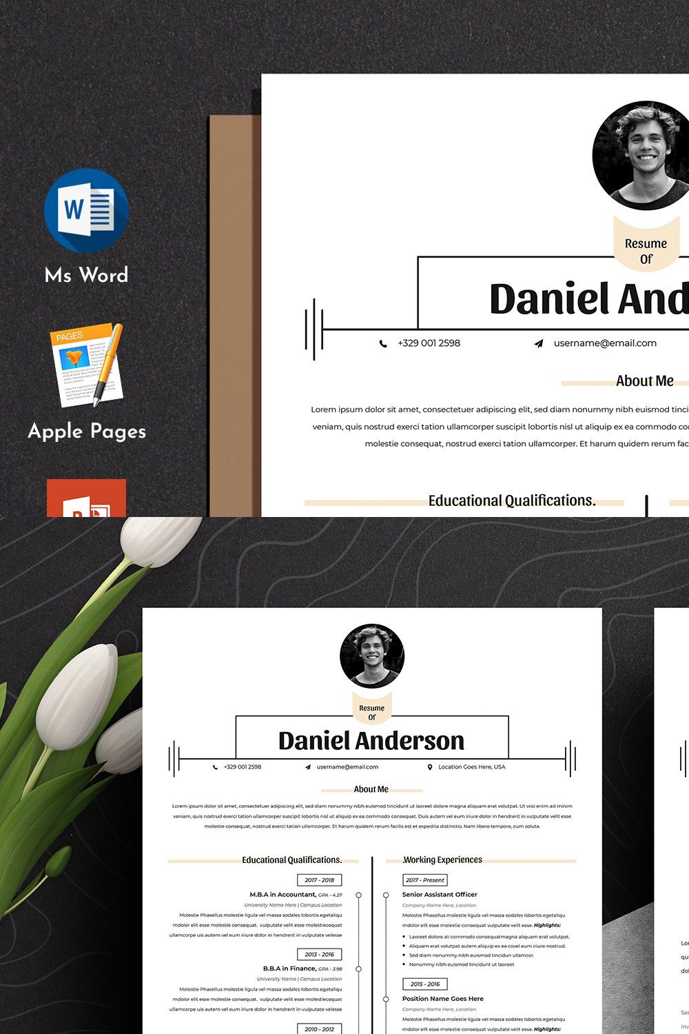 Resume Cv Template Word Apple Pages pinterest preview image.