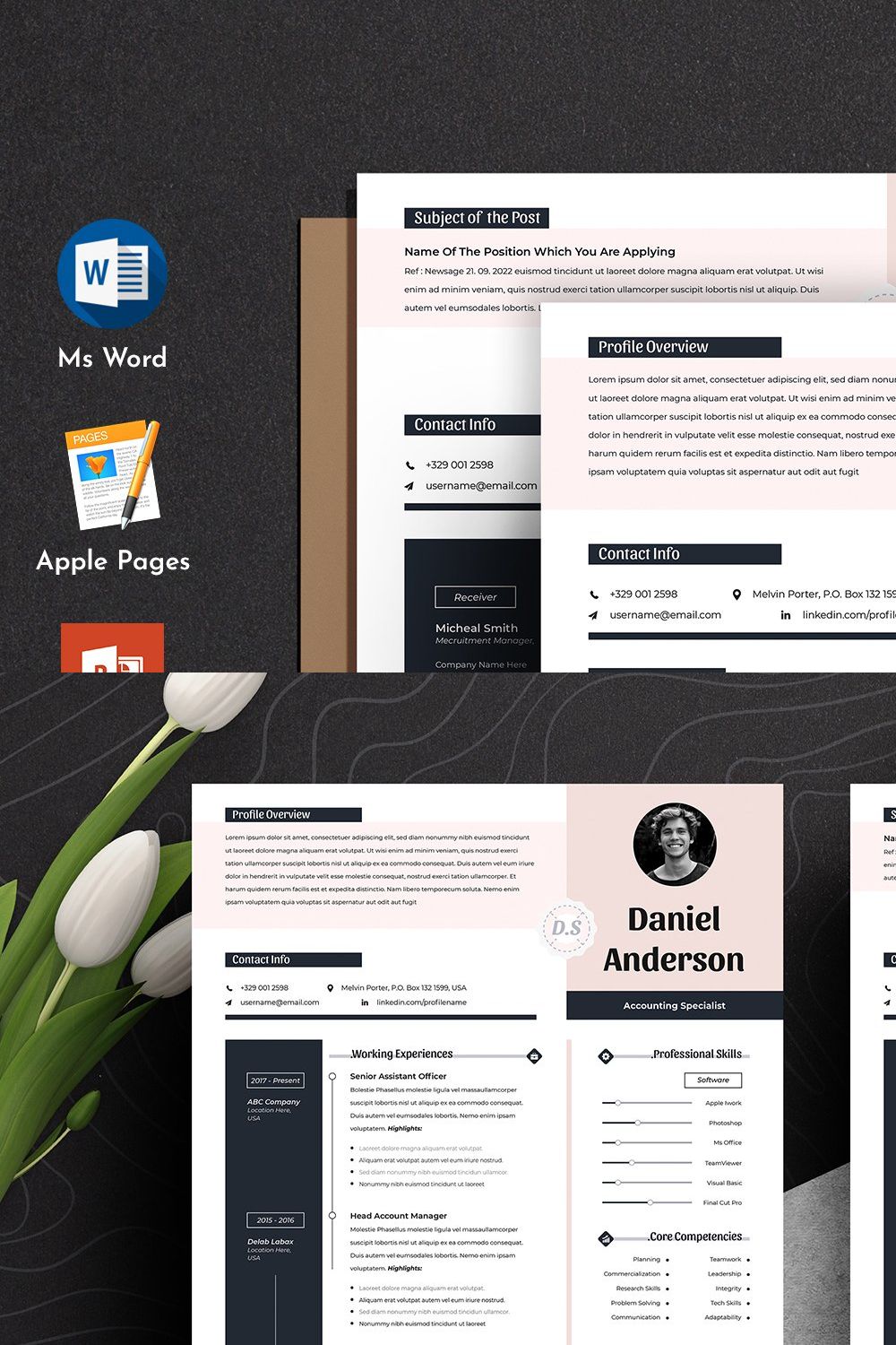 Resume Cv Template Word Apple Pages pinterest preview image.