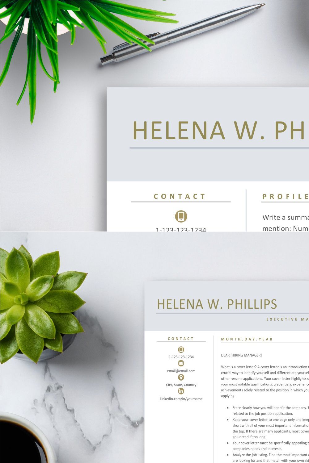 Resume CV Template Word & Mac Pages pinterest preview image.