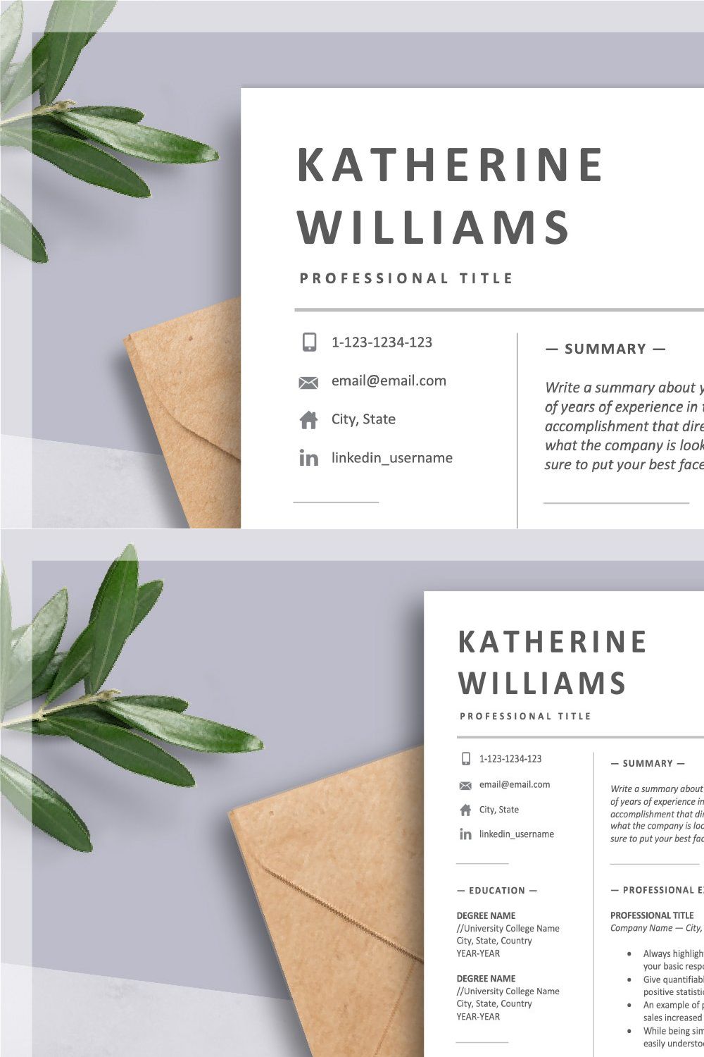 Resume Design + Photo Picture Insert pinterest preview image.