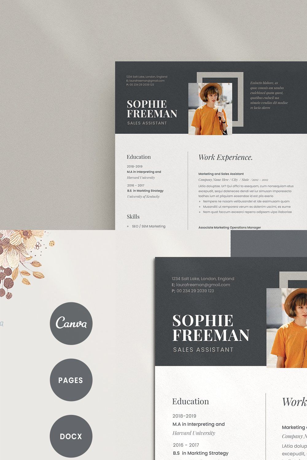 Resume for Canva pinterest preview image.