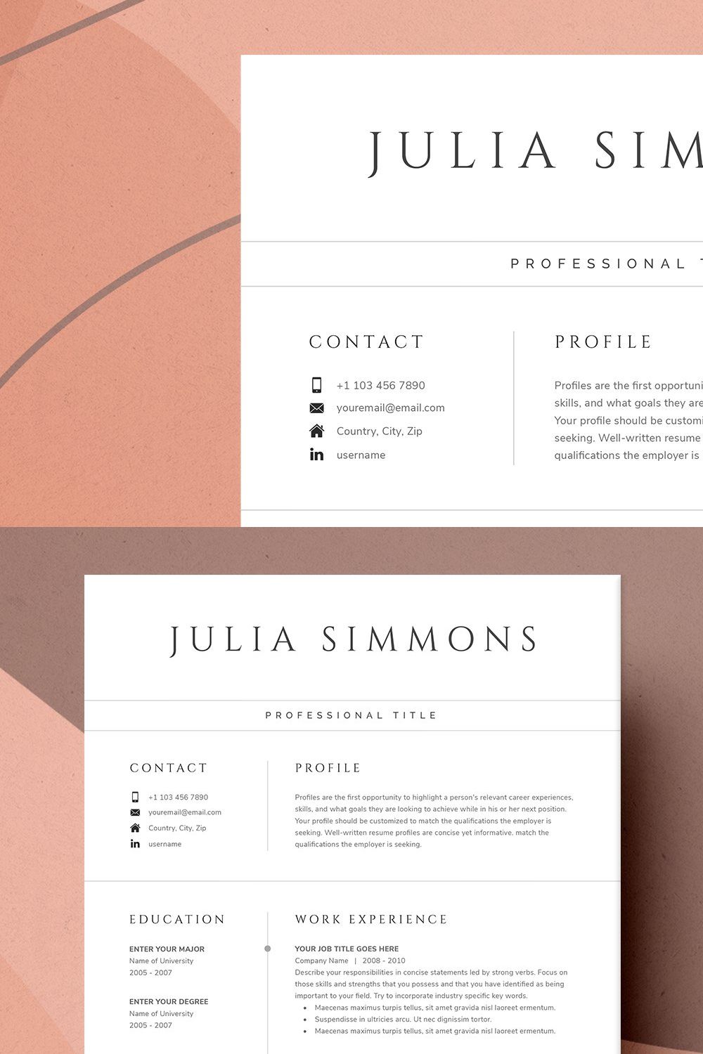 Resume for Word, Google Docs & Pages pinterest preview image.