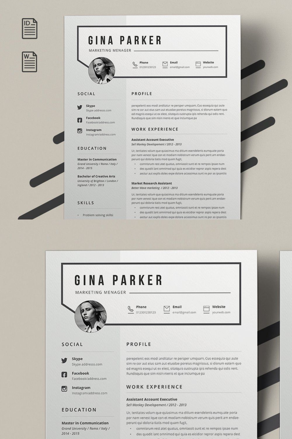 Resume Gina pinterest preview image.