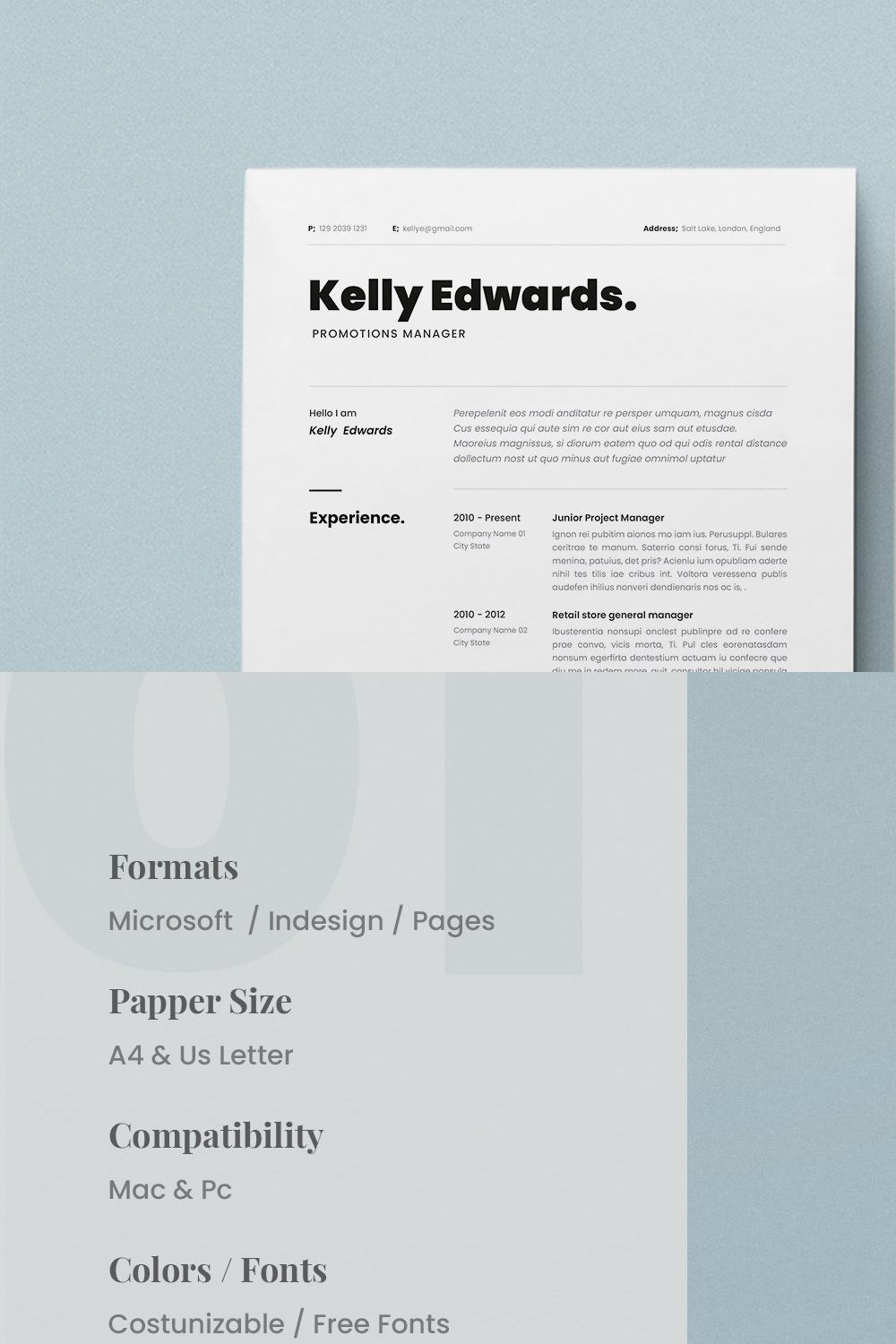 Resume Kelly pinterest preview image.