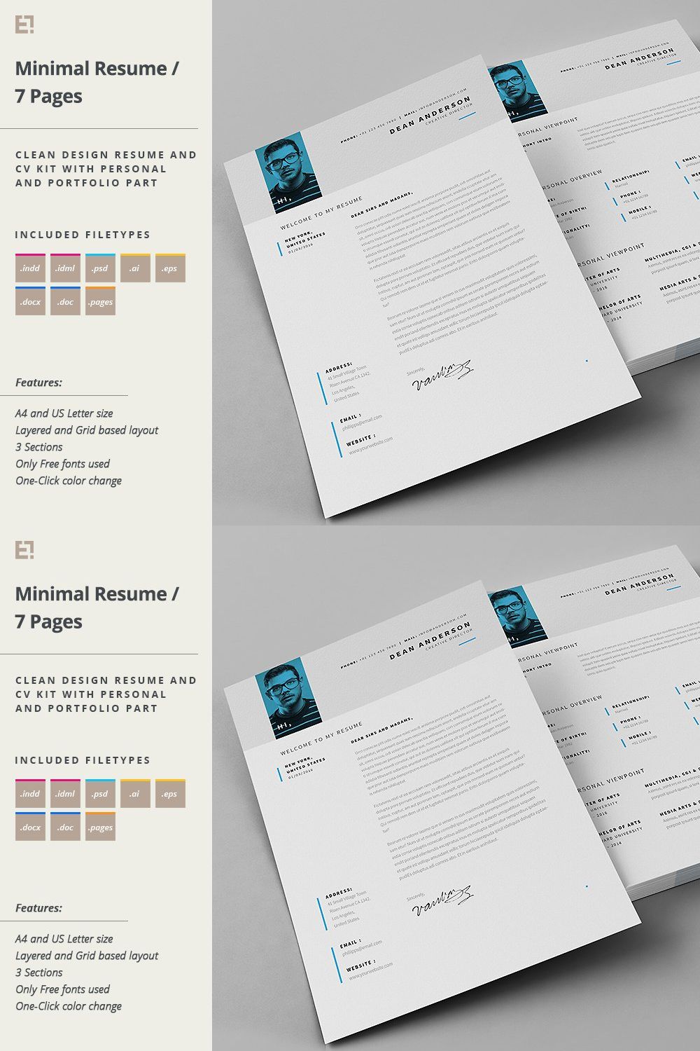 Resume - Portfolio - Letter pinterest preview image.