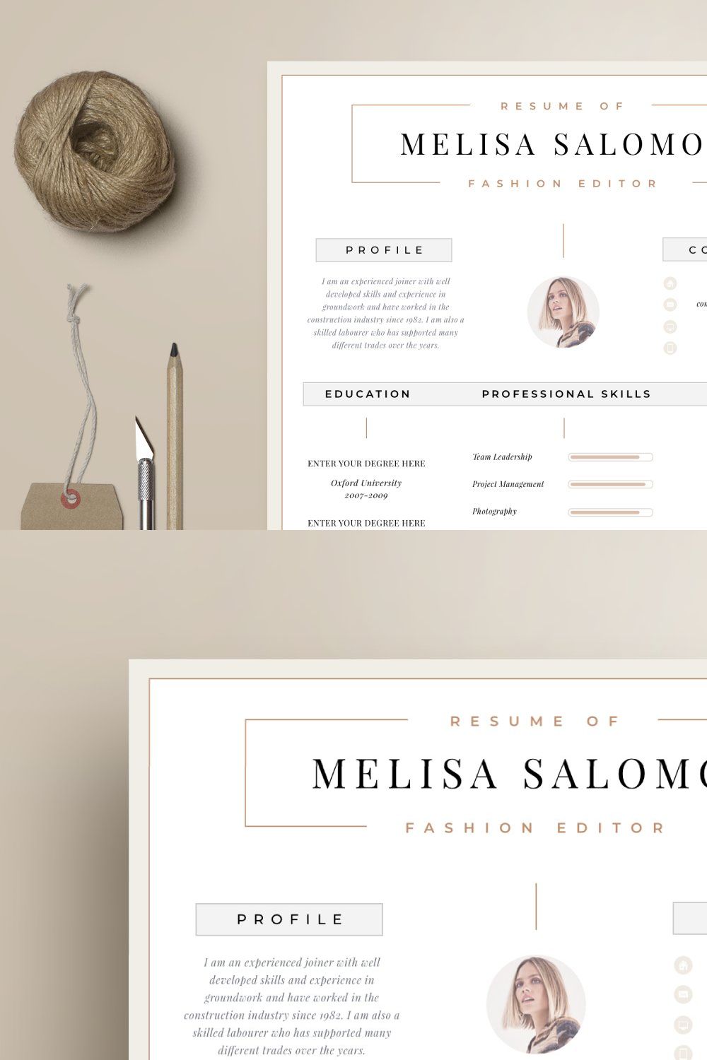Resume Template 1, 2 page | "Zurich" pinterest preview image.