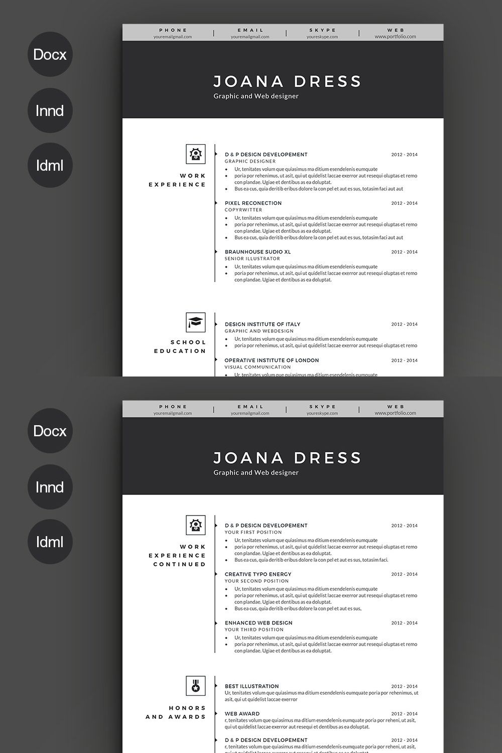 Resume Template 2 pages pinterest preview image.