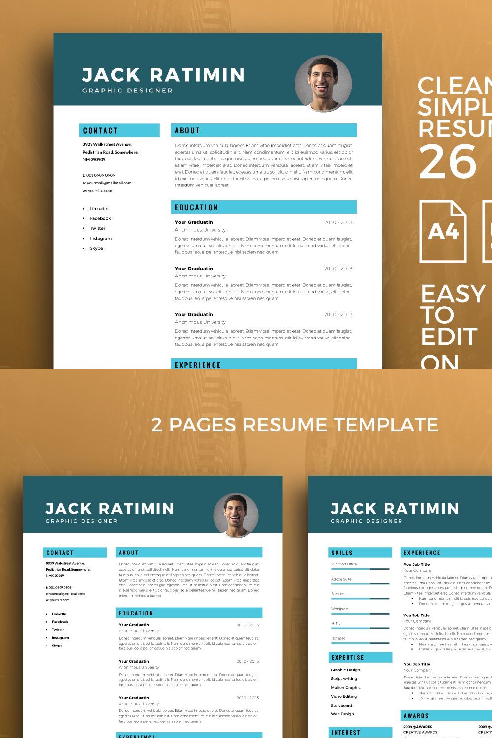 Resume Template 26 pinterest preview image.