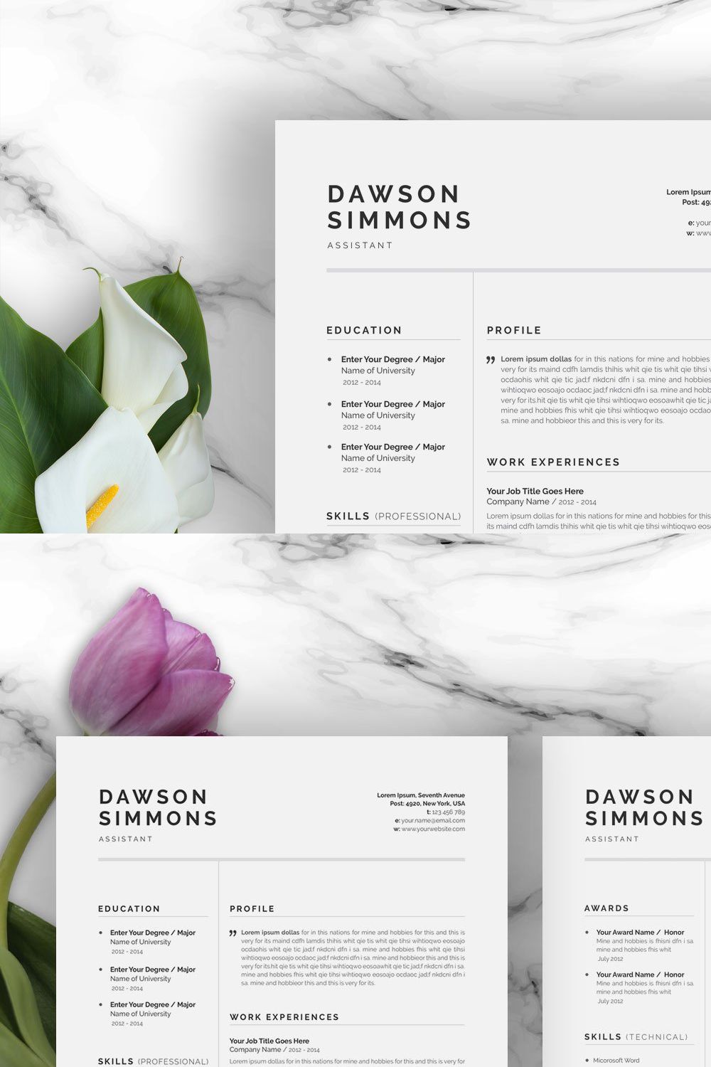 Resume Template 3 Page | CV Template pinterest preview image.