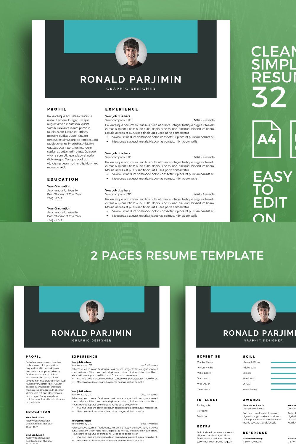 Resume Template 32 pinterest preview image.
